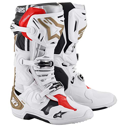 Alpinestars Tech 10 - Botas de moto para hombre (20 LE 2020), color blanco, plateado y dorado