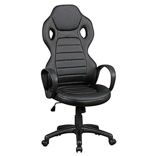 AMSTYLE Bürostuhl Monza Bezug Kunstleder Schwarz Schreibtischstuhl Design Chefsessel Drehstuhl Wippmechanik & Armlehne Silla de Escritorio, Piel sintética, Negro, 50 x 60 x 130 cm