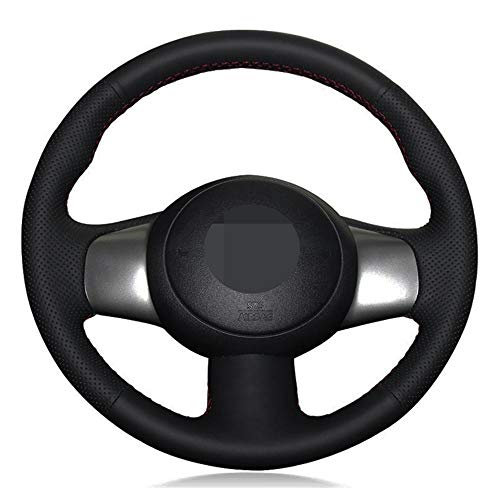 BTOEFE Cubierta del Volante del Coche de Cuero Genuino Negro para Nissan March NV200 2010-2017 Sunny Versa Almera 2011-2014 Cube (US) 2009-2014-White Thread