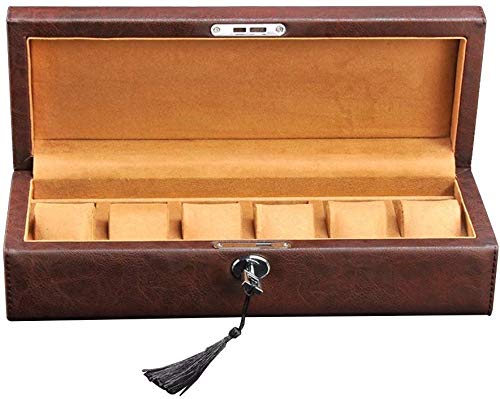 Caja de reloj Almacenamiento de joyas Caja de almacenamiento de relojes Cuero sintético de PU para hombres o mujeres 6 relojes Ranuras con almohada suave Muñequera grande Relojes de pulsera grandes J