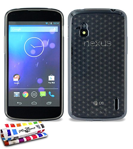 Carcasa Flexible Ultra-Slim GOOGLE NEXUS 4 ["Le Diams" Premium] [Gris] de MUZZANO + ESTILETE y PAÑO MUZZANO REGALADOS - La Protección Antigolpes ULTIMA, ELEGANTE Y DURADERA para su GOOGLE NEXUS 4