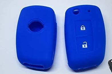 Carcasa para llave compatible con Nissan Juke Qashqai Note Micra de silicona de 2 botones funda suave protección mando a distancia coche 7 colores de calidad (azul)