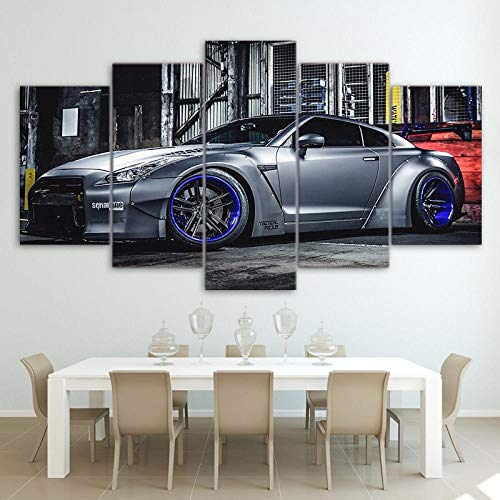 Cuadros modulares Sala de estar Arte de la pared Lienzo Decoración del cartel del coche deportivo 5 Piezas NISSAN GTR R35 5 Pintura Foto impresa HD + Imagen modular Arte de la pared de la sala de