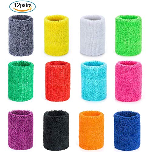 Czemo 12 Pares Muñequeras Deportivas Pulseras de algodón Coloridas Sweatband para Tenis Baloncesto