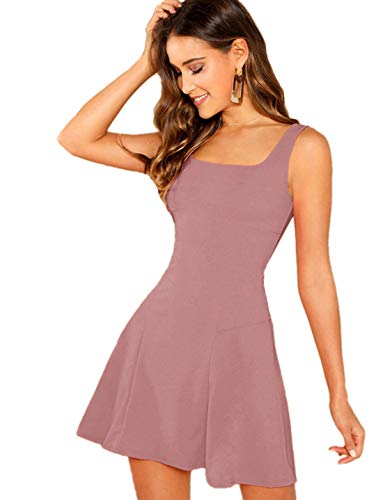 DIDK Vestido de mujer sin mangas, minivestido, monocolor, línea A, elegante Rosa n.º 3. XL