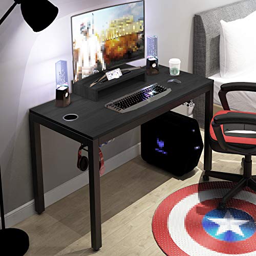 DlandHome Escritorio para computadora de Juegos, Mesa de Juego/estación de Trabajo de 120 * 60 cm con Soporte para Monitor, Negro & Negro