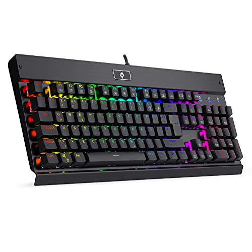 EagleTec KG010 Pro Mechanische Gaming Tastatur, LED RGB Beleuchtet, 104 Tasten, mit Braunen Schaltern Für PC Gamer und Büro, Deutsch QWERTZ (Schwarz)