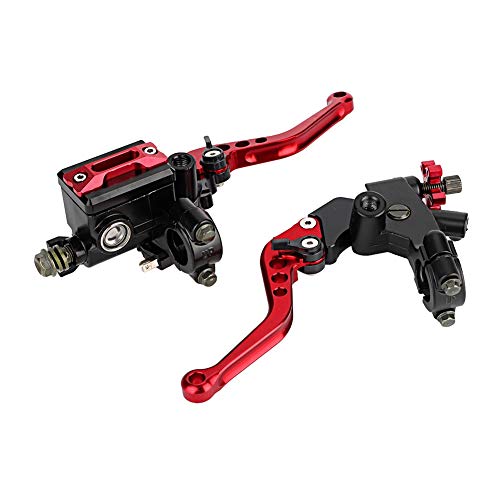 EVGATSAUTO Embrague de freno Maestro 1 par 7/8"(22 mm) Palancas de depósito de cilindro de motocicleta universal(Rosso)