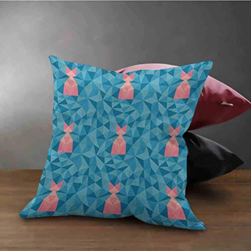Funda de almohada cuadrada Seafoam Diseño de polígono abstracto con triángulos Almohada con composición de mosaico moderno Funda de almohada cuadrada con cremallera personalizada Azul pálido Rosa páli