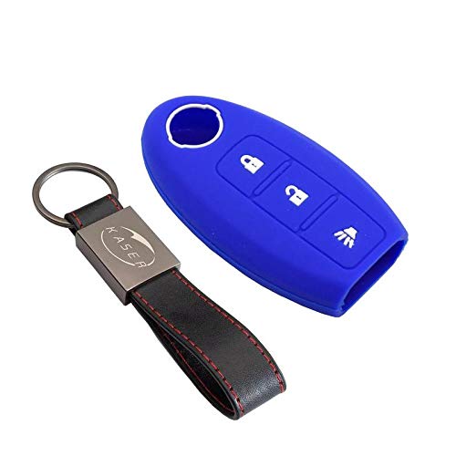 Funda Silicona para Llave Nissan – Carcasa Llaveros 3 Botones para Coche Qashqai Juke X-Trail Murano Micra Cover Case Protección Remoto Mando Auto Keyless (Azul)