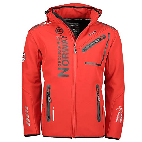 Geographical Norway ROYAUTE MEN - Chaqueta Softshell Impermeable Hombre - Capucha Transpirable Exterior - Chaqueta Cortavientos Invierno - Ideal Actividades Aire Libre (B rojo / negro, M)