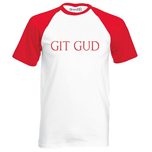 Git Gud Camiseta De Manga Corta para Niños con Colores Contrastantes - Blanco/Rojo/Rojo XL (112/117cm)