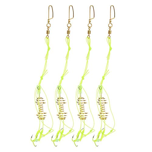 Heitune 4pcs Carpa cebos de Pesca Gancho atraer a los Peces Cebo Luminoso con Muelle de Cuentas del Resplandor del alimentador Tackle (12#)