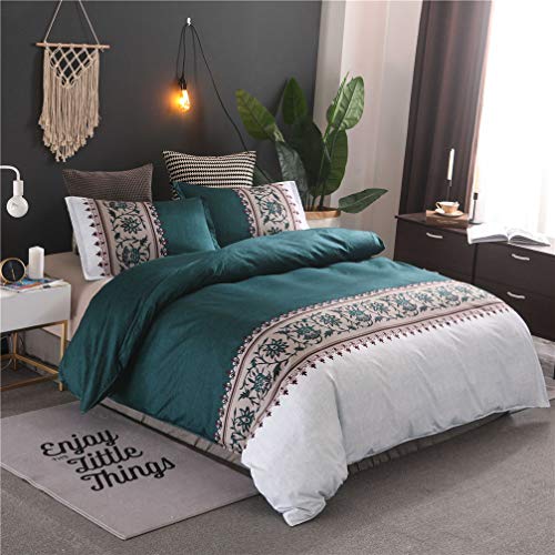 HNHDDZ Ropa de Cama Sólido Color Líneas Finas Patrón Retro Funda nórdica y Funda de Almohada Rojo Azul Gris Marrón Púrpura Niño Niña (Verde Oscuro,220x240 cm - Cama 150 cm)