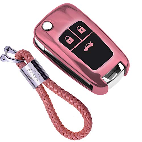 kaser Funda de Silicona para Llave Opel Chevrolet – Cover Mando Distancia Carcasa de TPU Cromo Suave para 3 Botones Chevrolet Aveo Opel Corsa Zafira Mokka Protección con Llaveros (Rosa)