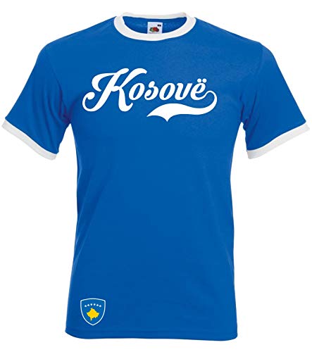 Kosovo Ringer Retro TS - Camiseta de fútbol, diseño de la Copa Mundial azul S