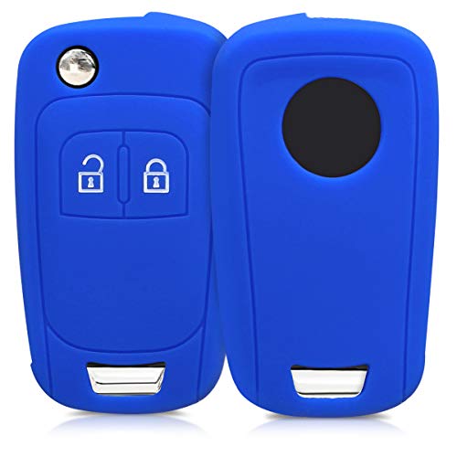 kwmobile Funda de Silicona Compatible con Opel Chevrolet Llave de Coche Plegable de 2 Botones - Carcasa Suave de Silicona - Case Mando de Auto Azul