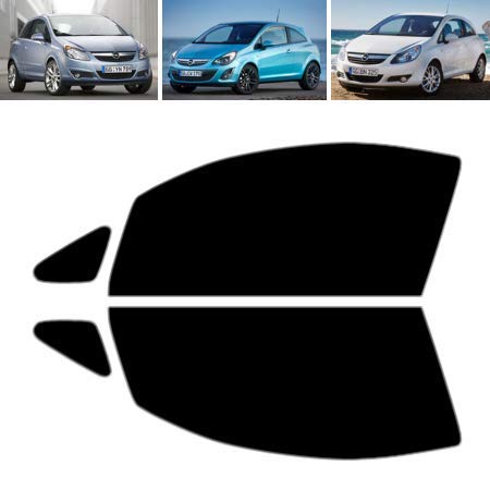 Láminas Solares para Tintar Las Lunas del Coche-Opel Corsa D 3-Puertas Compacto 2007-2013 Ventanas Laterales Delanteras (05% Super Negro)