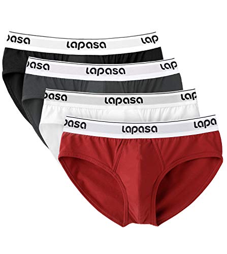 LAPASA Calzoncillo Slip Pack de 4 de Algodón Peinado para Hombre con Soporte Frontal. M04