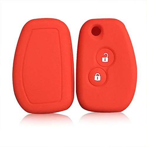 LOOIUEX Silicone Key Cover Funda para Llave modificada para Renault Dacia Modus Traffic Logan Clio Espace Funda para Llave remota con Tapa para Nissan Almera G15 Terrano 3, Rojo