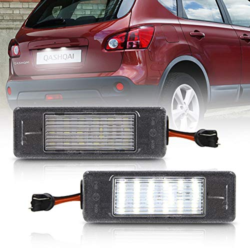 Luces de matrícula de Coche 2pcs LED Licenciamiento Número de Luz de Luz Compatible con Nissan Qashqai X-Trail Juke Primera Blanco Canbus Tail Lamp ACCESY Universal