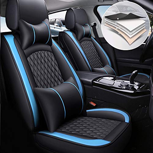 Maidao 5 Cubreasientos de Asientos de Automóvil para Nissan Murano Comodidad (Reposacabezas y Reposacabezas) Cuero Fundas Asiento Delanteros y Traseros Azul Negro