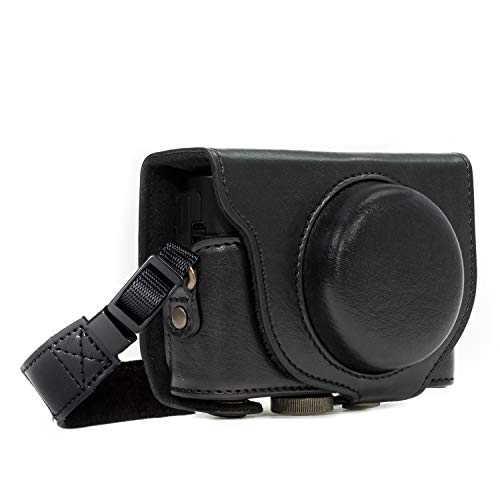 MegaGear MG283 Sony Cyber-shot DSC-RX100 VI, DSC-RX100 V, DSC-RX100 IV, DSC-RX100 III Estuche Ever Ready, Funda de pronto uso de cuero, con correa - Negro