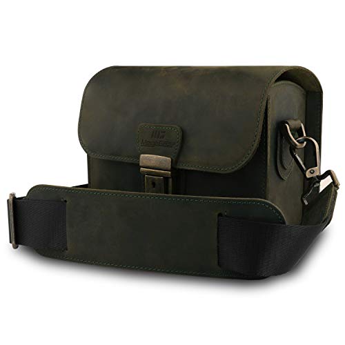 MegaGear Pebble MG1723 - Bolso Bandolera de Piel para cámaras réflex Digitales y sin Espejo, Color Verde