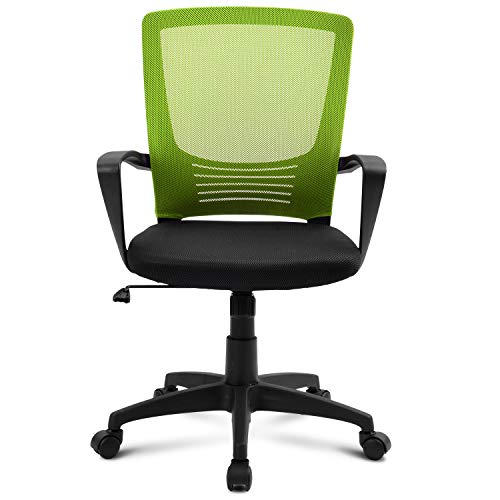 Merax Silla de oficina, silla de escritorio, silla de oficina, silla de oficina giratoria con respaldo, giratoria, altura regulable, reposabrazos y soporte ergonómico para la cintura (verde)