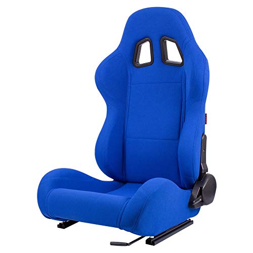 MODAUTO Asiento Deportivo Coche, Semibaquet Ajustable, de Tela, con Ríeles incluidos, Conductor y Pasajero, Universal para Coche y Simulador de Conducción, Modelo N140L, Azul