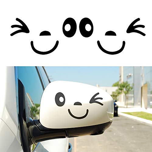 Muchkey Etiqueta engomada Linda de la Etiqueta engomada de la Cara 3D de la Sonrisa para el Espejo Auto del Lado del Coche Vista Posterior Linda de L + R Etiqueta engomada Linda de la Pared