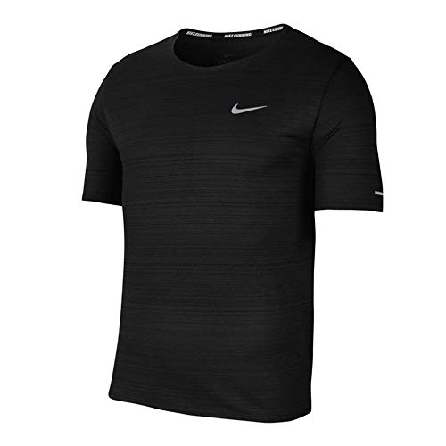 NIKE M NK DF Miler Top SS T-Shirt, Hombre, Black/Reflective Silv, S