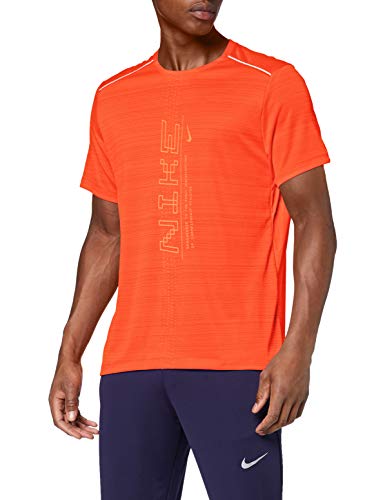 NIKE M Nk Dry Miler SS Po Gx FF T-Shirt, Hombre, Team Orange/(Magma Orange), L