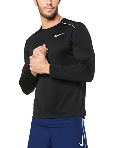 NIKE M Nk Dry Miler Top LS Camiseta de Manga Larga, Hombre, Black/Black/(Reflective silv), S