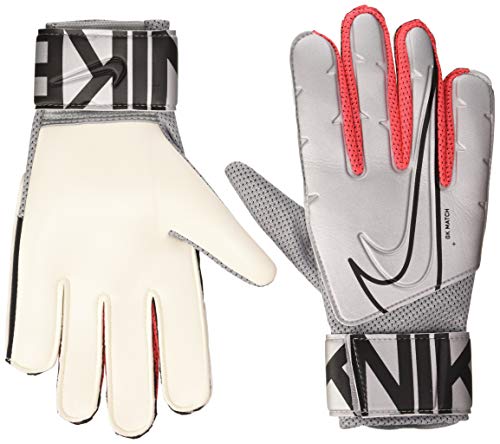 Nike Nk Gk Match-Fa19 Soccer Gloves, Unisex Adulto, Metallic Silver/Laser Crimson/(Black), 9