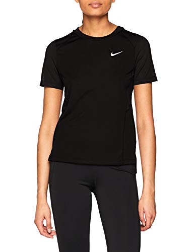 NIKE W NK Miler Top SS T-Shirt, Mujer, Black/Reflective Silv, M