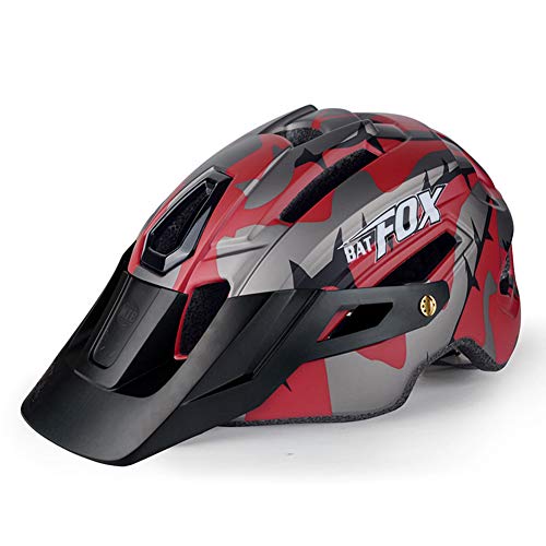 OMGPFR Casco De Bicicleta MTB para Adultos, Casco De Seguridad para Montar Al Aire Libre con Luz De Advertencia Casco De Bicicleta De Montaña Integrado EPS 14 Vents (Red)