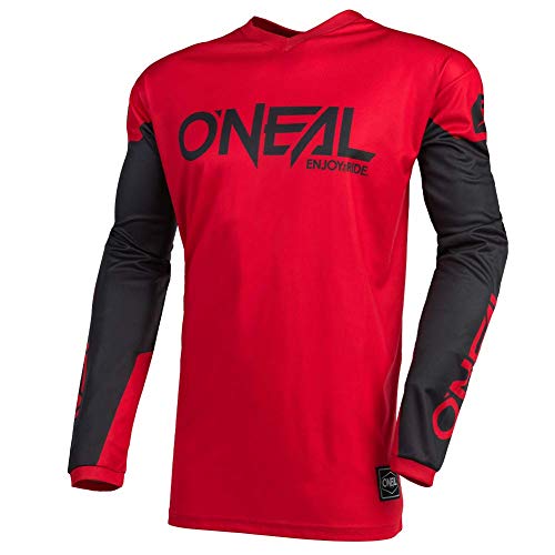 O'Neal | Jersey de Motocicleta | Enduro Motocross | Protección Acolchada para los Codos, Ajuste para una máxima Libertad de Movimiento | Jersey Element Threat | Adultos | Rojo Negro | Talla L