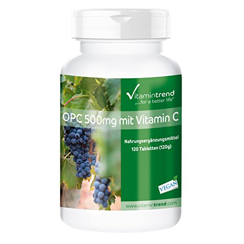 OPC 500mg con Vitamina C – Extracto de Semilla de Uva – Vegano – 120 comprimidos – fabricado en Alemania