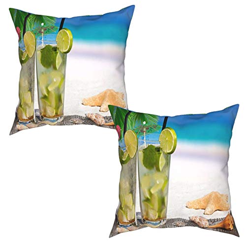 Paquete de 2 Fundas de Cojín Fundas de Almohada,Cóctel Mojito Bajo Hojas De Palma,cuadradas Cojín Liso Decoración para el hogar Decoraciones para sofá Sofá Cama Silla (50x50cm) x2