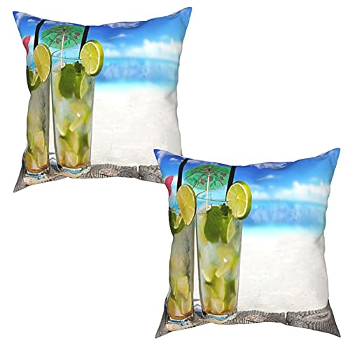 Paquete de 2 Fundas de Cojín Fundas de Almohada,Refrescante cóctel Mojito sobre Tablas de Madera,cuadradas Cojín Liso Decoración para el hogar Decoraciones para sofá Sofá Cama Silla (50x50cm) x2