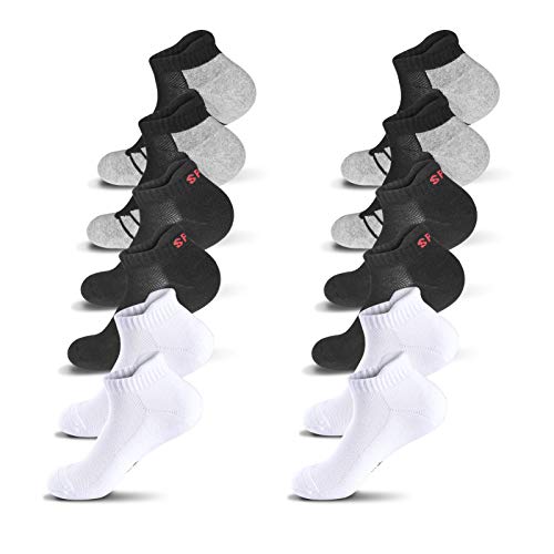 QINCAO Calcetines Tobilleros Hombre y Mujer 6 Pares Calcetín Deporte de Algodón Anti-ampollas Acolchados Calcetines Cortos (2 Negro + 2 Blanco + 2 Gris) 43-46