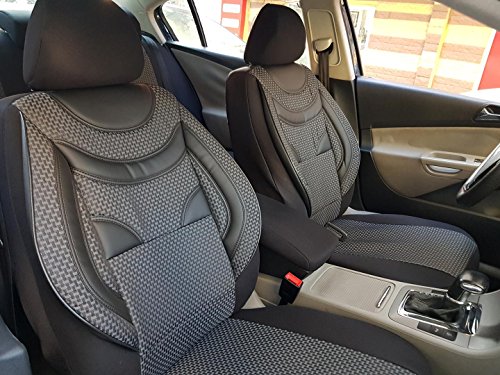 seatcovers by k-maniac Fundas de Asiento para Nissan Micra IV, universales, Color Negro y Gris, Juego de Fundas para Asientos Delanteros, Accesorios para el Interior del Coche V633775