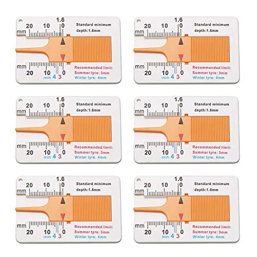 SIMUER 6 Piezas Medidor de Profundidad de la Banda de Rodadura del Neumático Rango 0-20mm, para Coche Motocicleta Coche Furgoneta Caravana Remolque Rueda Medida - Amarillo