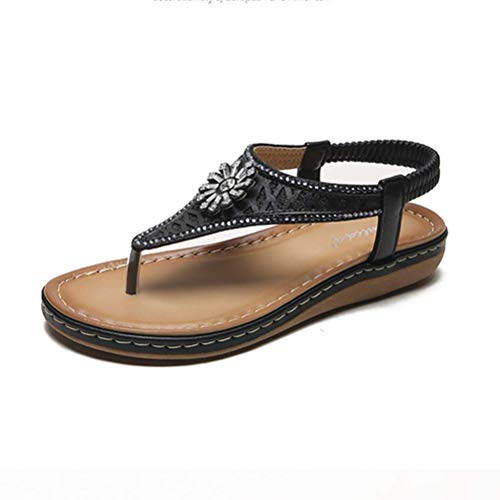 SOFIALXC Sandalias de Mujer Verano Playa Sandalias Planas de Tiras Flor de Diamantes de imitación Chanclas Huecas Zapato Punta Abierta Boho Tangas Sandalia Correa de Tobillo Al Aire Libre Antidesliza