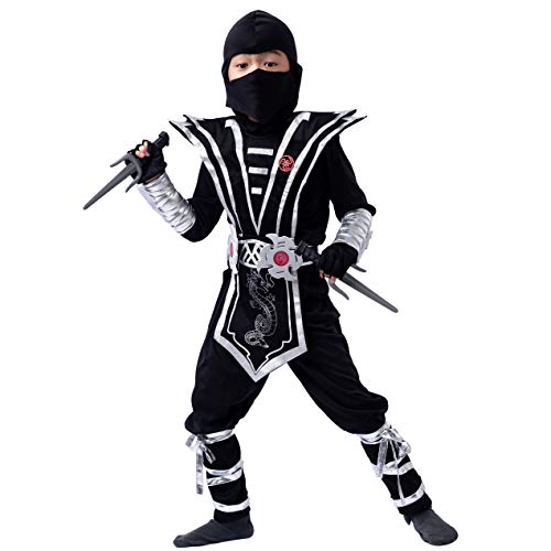 Spooktacular Creations Disfraz de Ninja Plateado Traje de Vestir de Kung fu Cosplay para Niño (S)