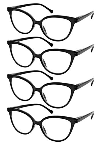 TBOC Gafas de Lectura Presbicia Vista Cansada - [Pack 4 Unidades] Graduadas +3.50 Dioptrías Montura de Pasta [Negra] de Diseño Moda para Mujer Lentes Aumento Leer Ver de Cerca Bisagra Muelle