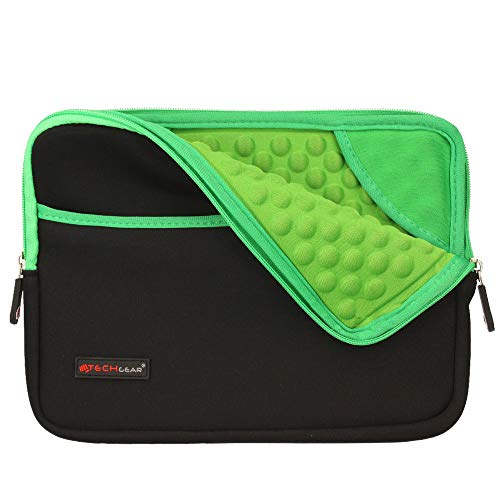 TECHGEAR Funda Protectora de Neopreno Delgada Cremallera con al Interior de Burbujas Anti-Golpes Carcasa para Nuevo Apple iPad 9.7", iPad Pro 11", iPad Pro 10.5", iPad Air, Air 2, iPad 4 3 - Verde