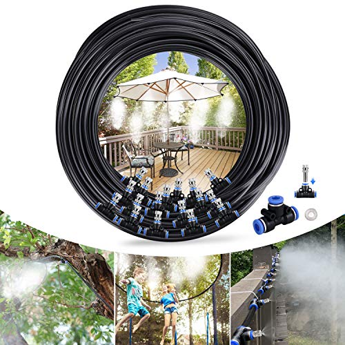 Tencoz Sistema de Enfriamiento Nebulización, 20M 24 Boquilla Sistema de nebulización para Exteriores, Kit Nebulizadores para Terrazas para Trampolín, Parque Acuático, Sombrilla, Glorieta