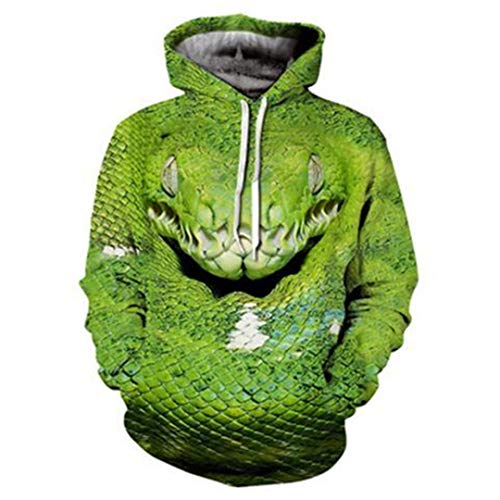 THBVDCVD 3D Hombres Mujeres Verde víbora de impresión suéter Tops Otoño Hody Deporte del chándal Informal con Capucha para niños 3D Hoodies XL